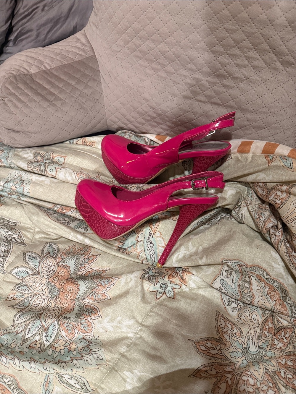 Fuchsia Patent Slingback Platform Heels